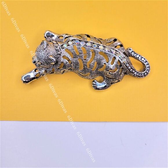 prowling PANTHER Brooch with Sparkling Fashion Rhinestones - Picture 4 of 13